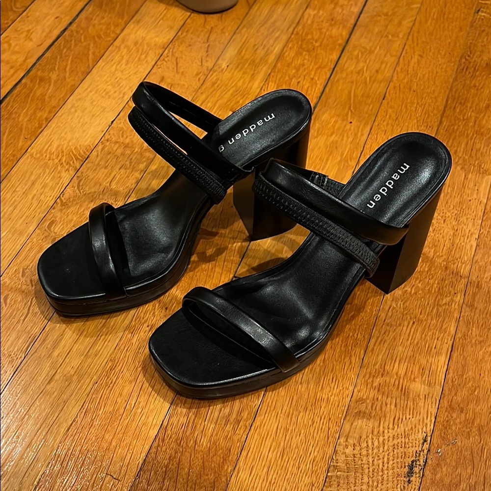 Madden Girl Black Chunky Heel Mules